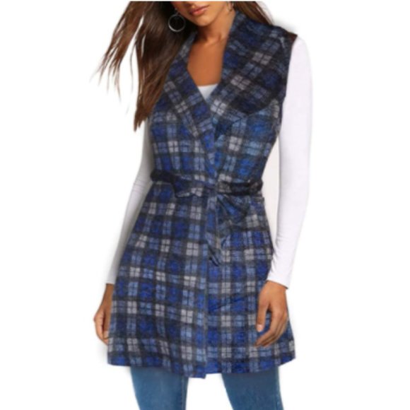 Jackets & Blazers - NWT Tartan Plaid Collared Belted Vest Cardigan